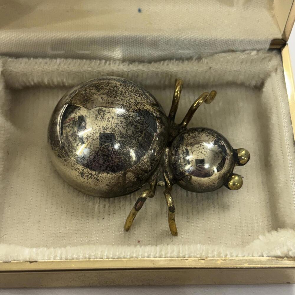 Vtg Sterling big brooch with gold plated eyes and legs